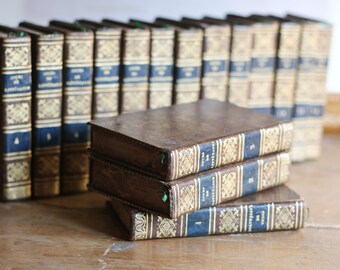 Collection of 16 french antique books, literature program in high school, brown hardcover, old books, philosophy - JF.Laharpe France 1822