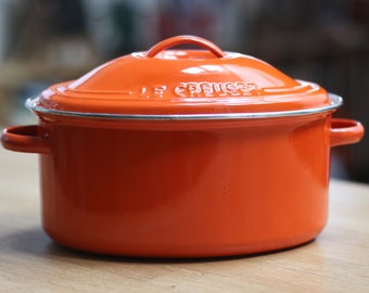 LE CREUSET - marmite émaillée naranja vintage, cocotte, cazuela, marmite - ferme française - France des années 90