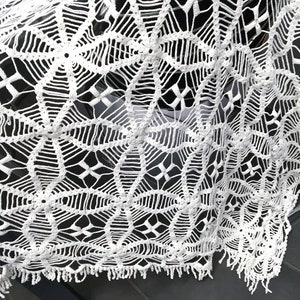 Splendid vintage white knitted blanket, french crochet throw, wedding bed cover, cosy interior, antique lace, 250 X 200 cm France 40s image 7