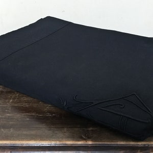 Dyed black vintage linen, large double flat sheet, french vintage linen, embroidered monograms, cotton France 30s image 6