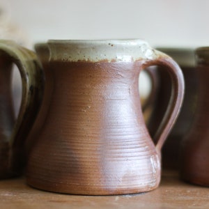 Set of 5 vintage glazed stoneware tumblers, mugs, water, lemonade, cider goblets, medieval sandstone cups, pottery cups France 40s image 3