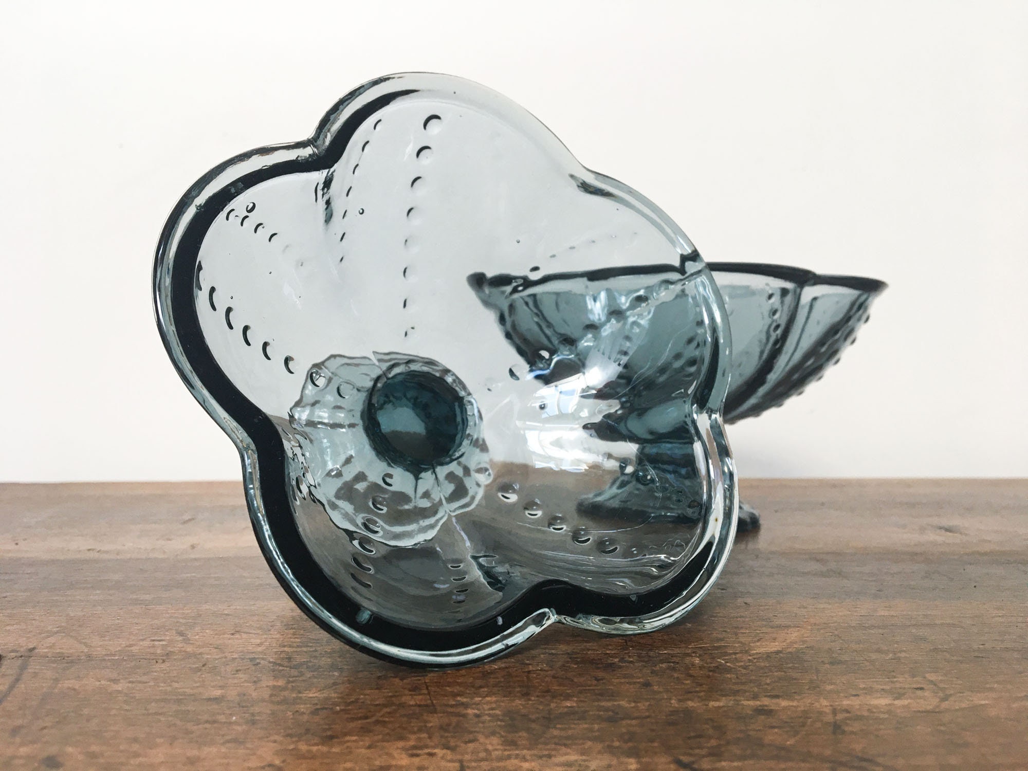 Paire de 2 Tasses en Verre Vintage, Plat Sherbert, Dessert, Champagne, Bol sur Piédestal, Bleu Fumée