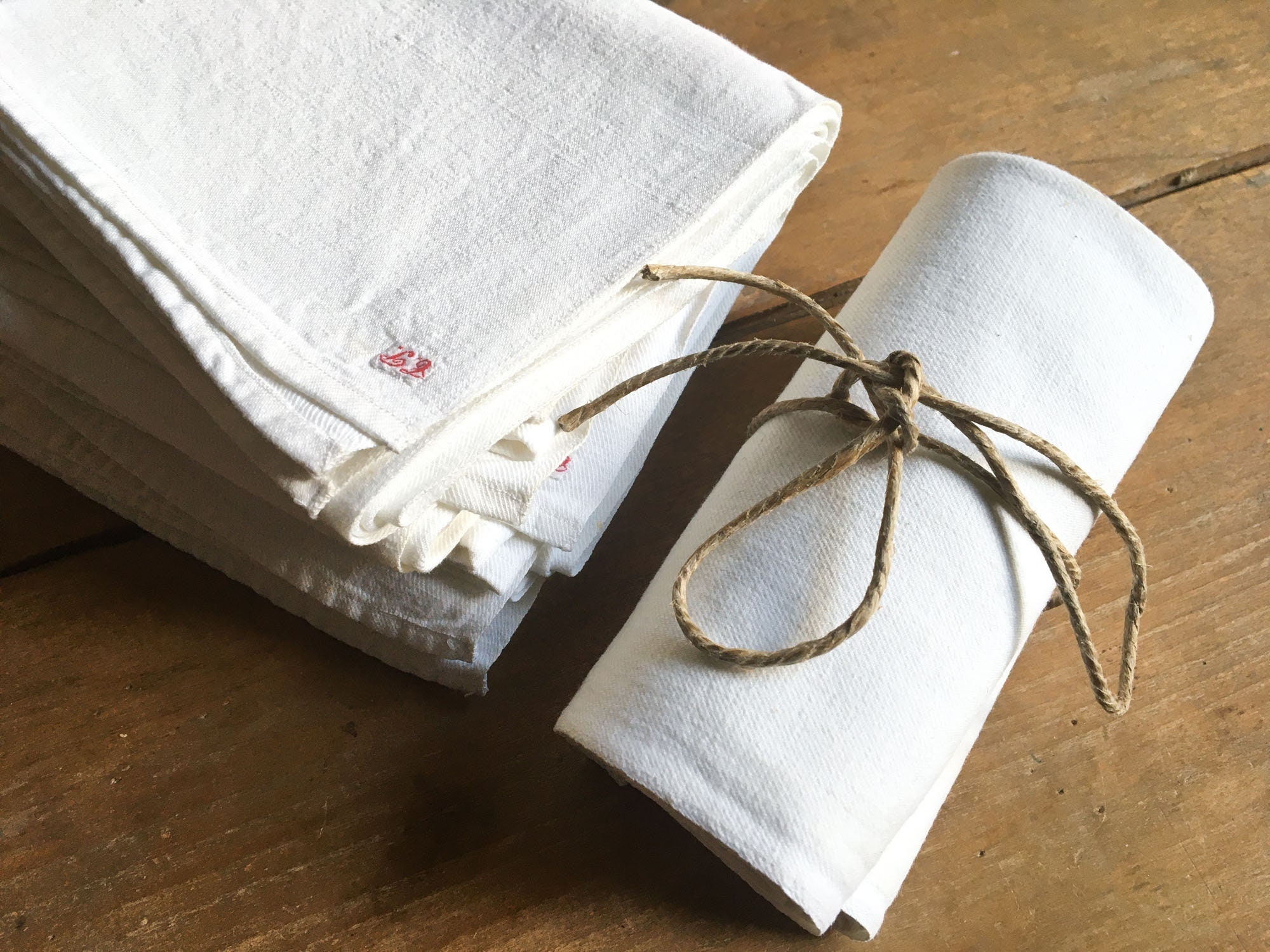 Lot De 5 Torchons Français Xl Vintage, Lin, Cuisine Anciens, Torchon Blanc, Linge Cuisine, Serviettes Table, Nappe - France Années 40