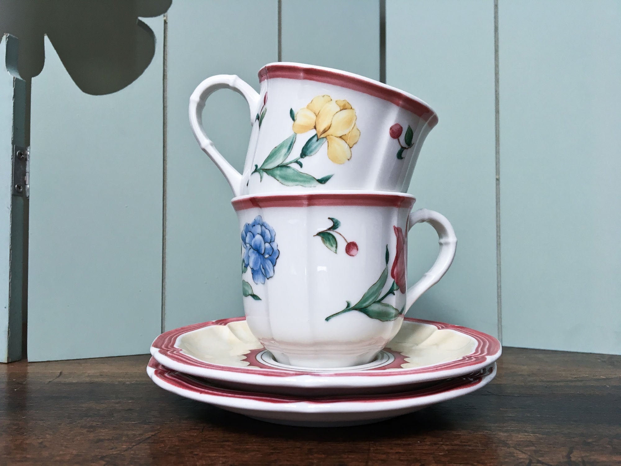 Villeroy & Boch, 2 Tasses à Thé Millésimées avec Soucoupes/Jardin d'alsace Fleur - Ensemble Café en 