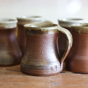 Set of 5 vintage glazed stoneware tumblers, mugs, water, lemonade, cider goblets, medieval sandstone cups, pottery cups France 40s image 1