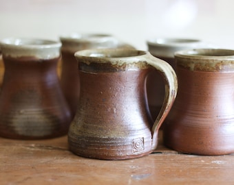 Set of 5 vintage glazed stoneware tumblers, mugs, water, lemonade, cider goblets, medieval sandstone cups, pottery cups - France 40s