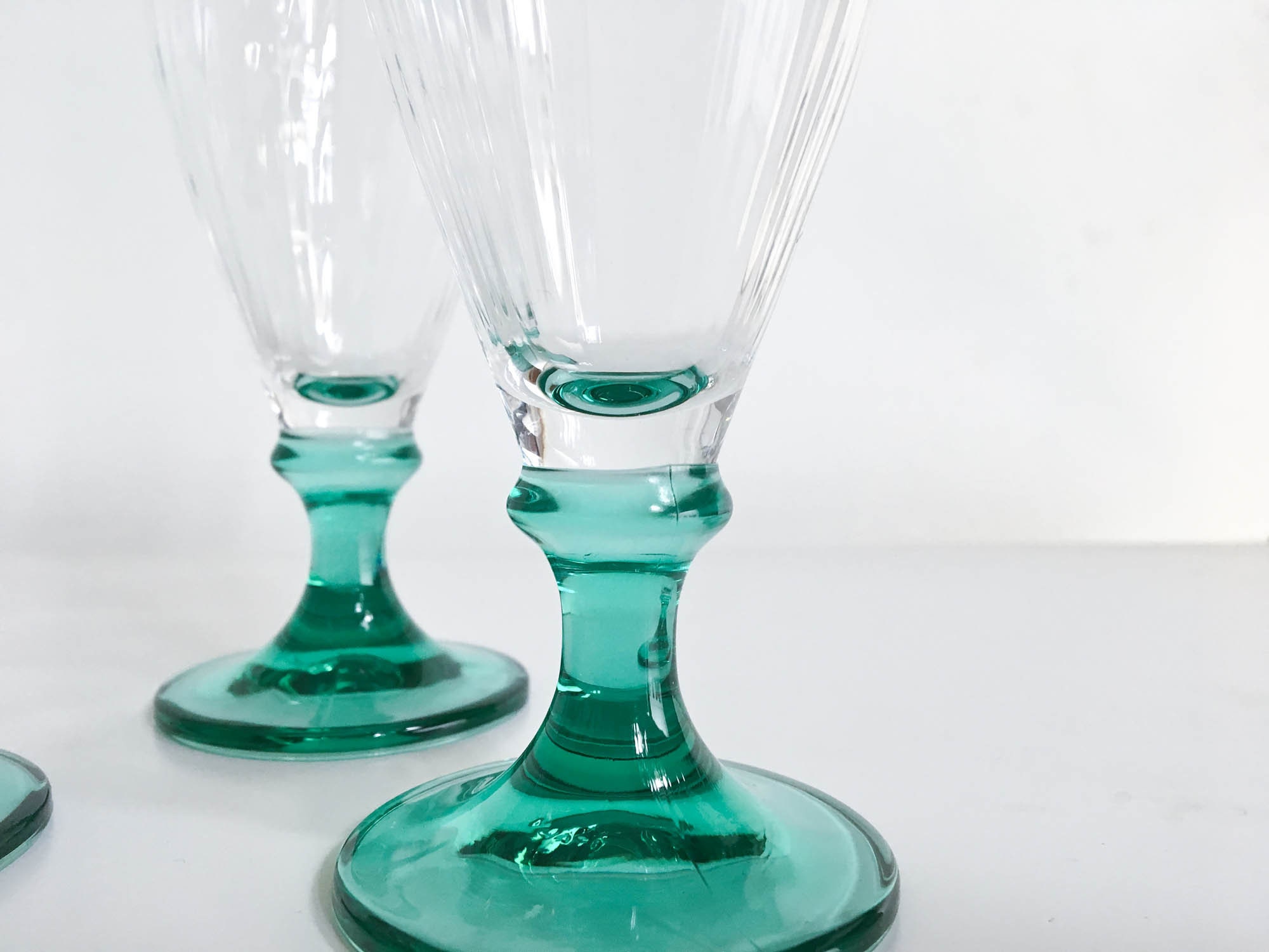 Vintage Murano Glass Cenedese Champagne Flute Wine Glass Goblet - Gold and Aqua Green