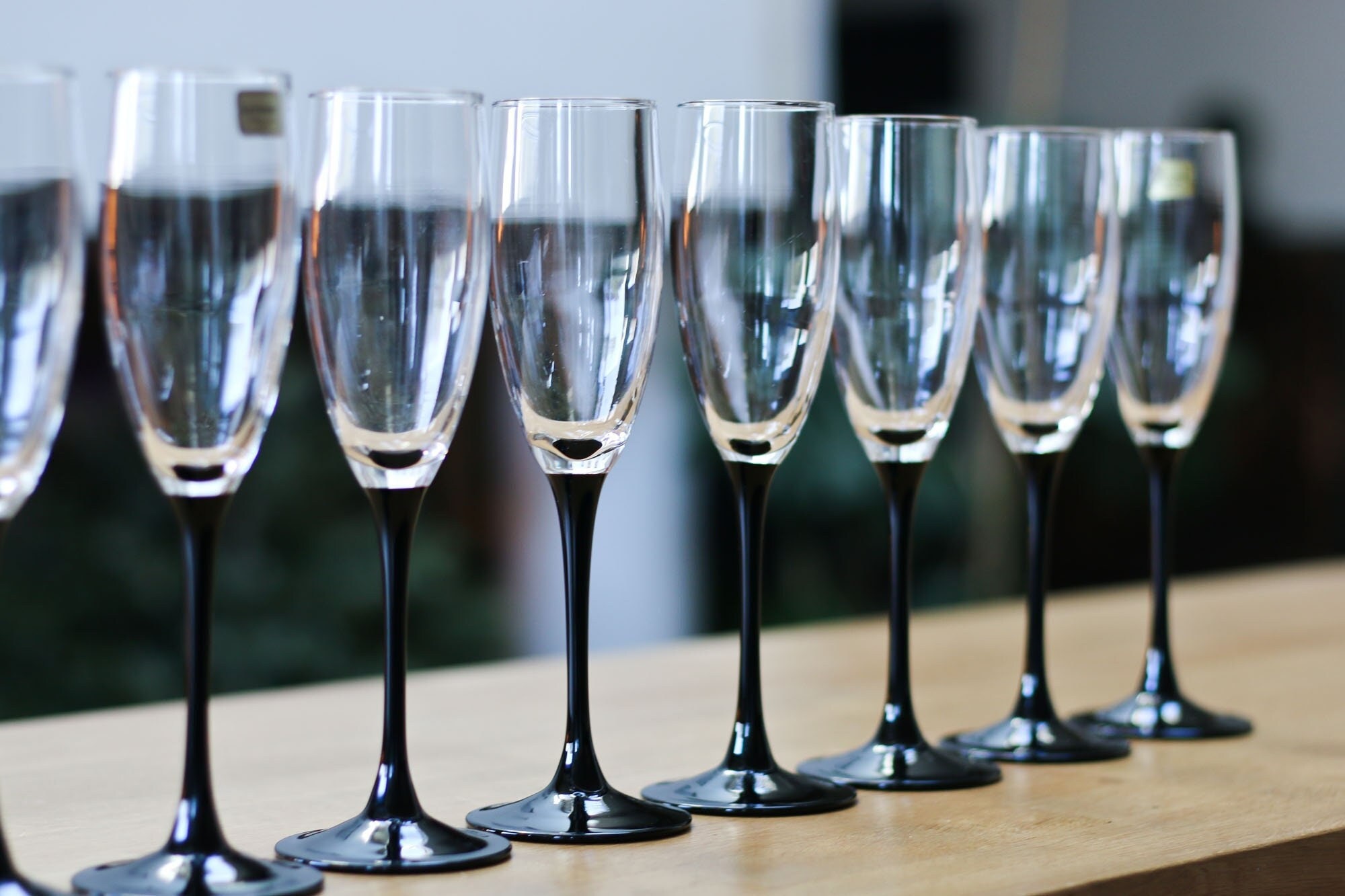 Luminarc, 6 Français de Champagne Noir Des Années 70, Verres à Tige Vin, Verre Clair sur Grand Pied