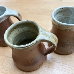 Set of 5 vintage glazed stoneware tumblers, mugs, water, lemonade, cider goblets, medieval sandstone cups, pottery cups France 40s image 7