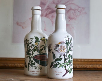 2 Portmeirion Botanic Garden porcelain bottles with stoppers, vintage jar, stoneware, ceramic jugs, farmhouse, rustic pottery - England