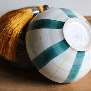 DIGOIN SARREGUEMINES - Grand bol ancien en céramique, motif rayé vert et jaune, bol rétro, petit déjeuner, ferme - France années 20