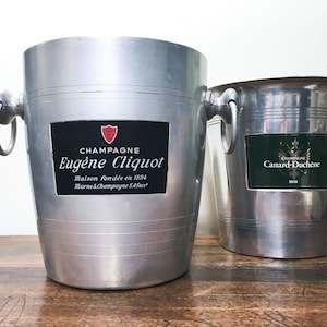 Vintage french champagne ice bucket in aluminium, wine bucket ice cooler with embossed handles, 2 models, french barware - France 70s