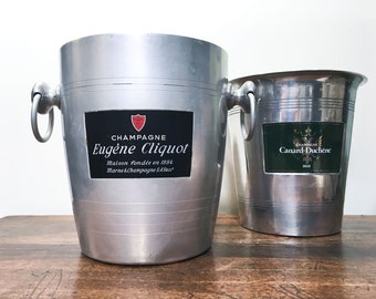 Vintage french champagne ice bucket in aluminium, wine bucket ice cooler with embossed handles, 2 models, french barware - France 70s