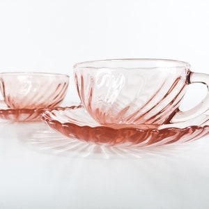 ARCOROC, set of 6 small coffee cups & saucers, Rosaline, espresso cups, pink tea cup set - Art Deco,  vintage glass - Arcopal - France 60s