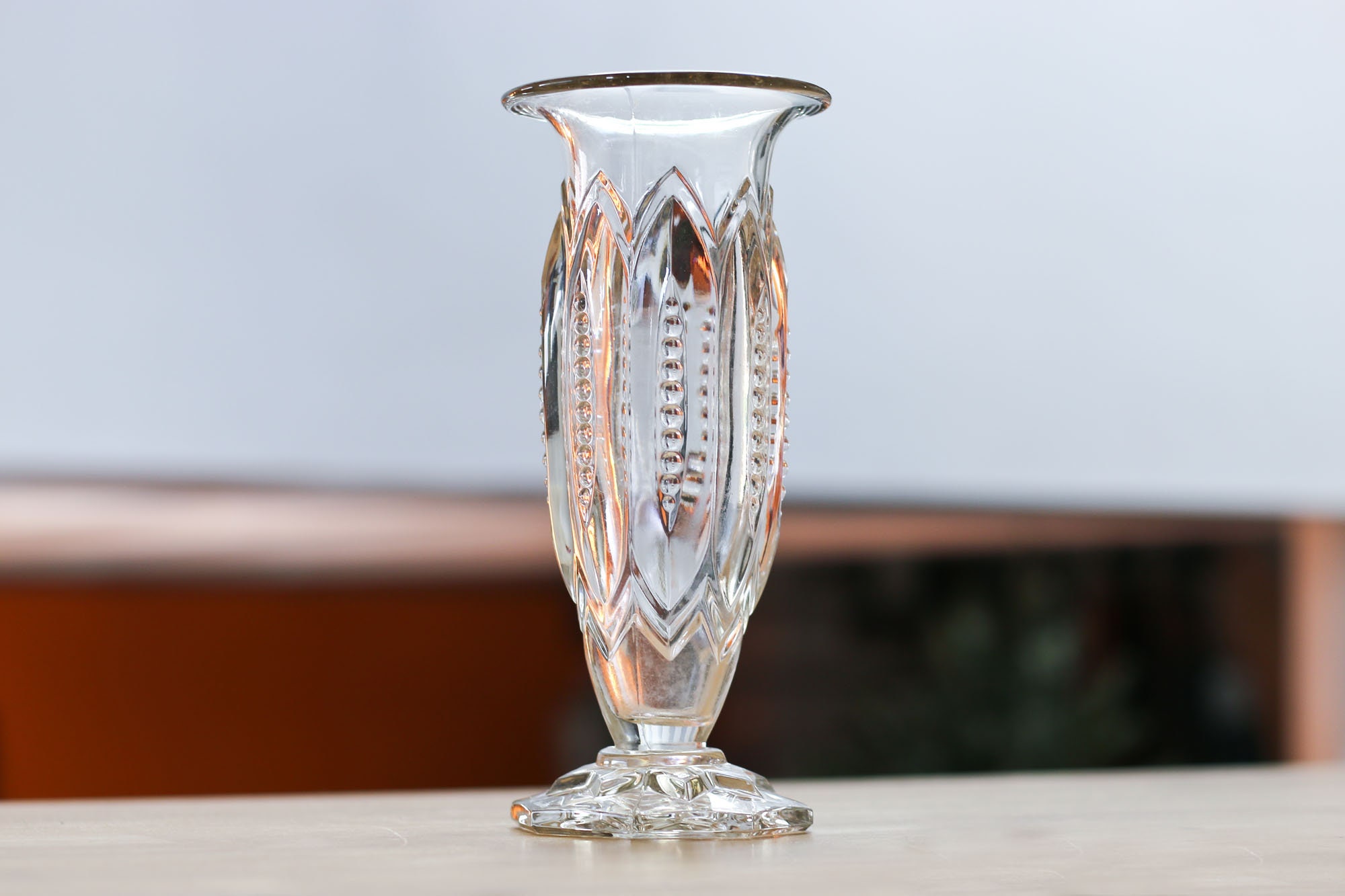 Vintage Français Petit Vase Clair, Art Déco, Gouttes de Cire Bougie, Au Corps à Facettes, Romantique