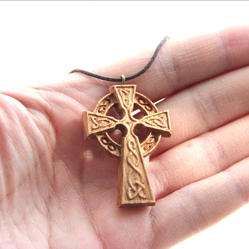 Celtic Cross Wooden Pendant Christian Necklace Carved | Etsy