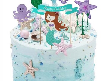 Acrylic Happy Birthday Ariel Little Mermaid Cake Topper Decoration