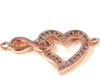 Heart&Infinity Double Loop Rose Gold Plated Charms, Bracelet Charms, Connector Charms