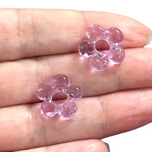 Ciondoli a forma di fiore in vetro di Murano fatti a mano con fori da 5 mm, 2 pezzi in confezione