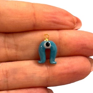 Hand Made Murano Glass Blue Horseshoe&Evil Eye Charm with 24Kt Gold Plated Pin