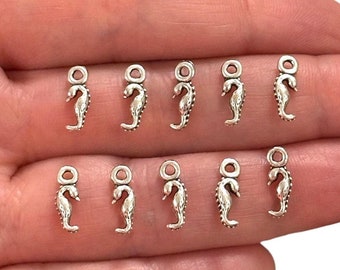 Antik versilberte Seepferdchen-Charms, Silberne Untersee-Charms, 10 Stück in einer Packung