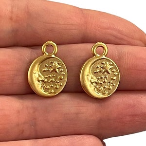 24Kt Matte Gold Plated Moon&Stars Charms, 2 pcs in a pack