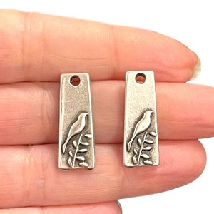 Antique Silver Plated Bird on Branch Charms, 2 pcs in a pack