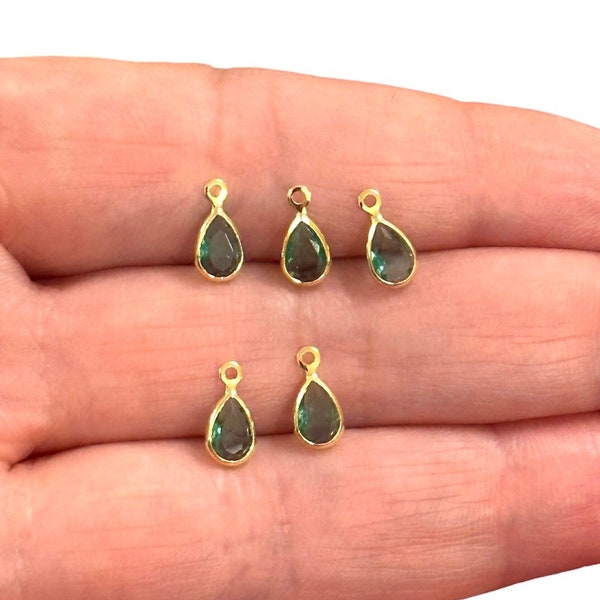 24Kt Gold Plated Peridot Cubic Zirconia Drop Charms, 5 pcs in a pack