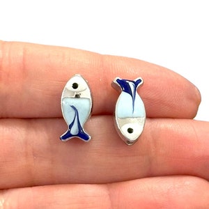 Rhodium Plated Double Side Enamelled Fish Spacer Charms, 2 pcs in a pack