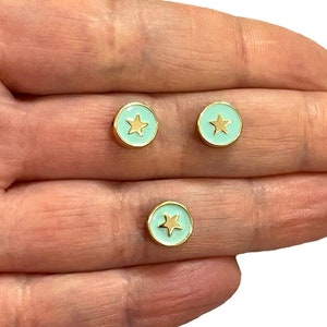 24Kt Gold Plated Double-Sided Mint Enamelled Star Spacer Charms, 3 pcs in a pack