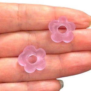 Ciondoli a forma di fiore satinato in vetro di Murano fatti a mano con fori da 5 mm, 2 pezzi in una confezione