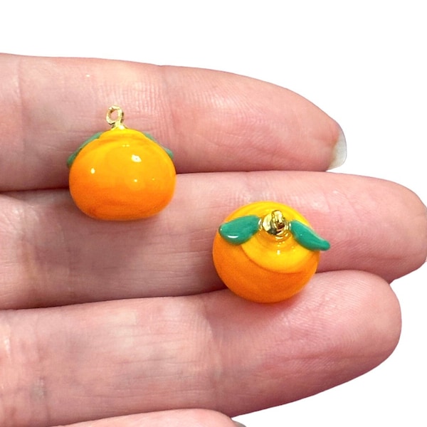 Breloques orange faites main en verre de Murano avec épingles plaquées or 24 carats, lot de 2