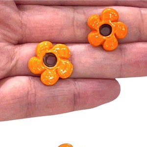 Hand Made Murano Glass Large Hole Orange Flower Beads, 50 Beads in a pack