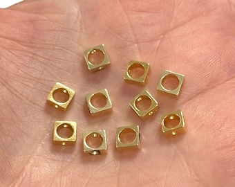 24Kt Gold Plated Hollow Square Spacer Charms, 10 pcs in a pack