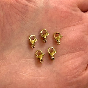 Waterproof Stainless Steel 24Kt PVD Gold Plated 9mm Lobster Clasps, 5 pcs in a pack