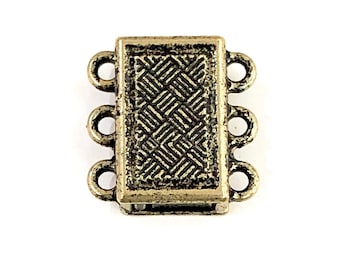 Multi Strand Magnetic Clasp Antique Gold Plated-3 Loop, magnetic clasp, necklace clasp, bracelet clasp
