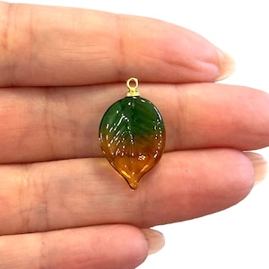 Hand Made Murano Glass Leaf Charm With 24Kt Gold Plated Pin