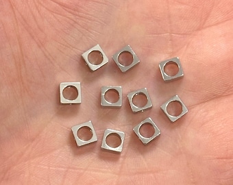Rhodium Plated Hollow Square Spacer Charms, 10 pcs in a pack