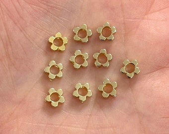 24Kt Gold Plated Hollow Flower Spacer Charms, 10 pcs in a pack