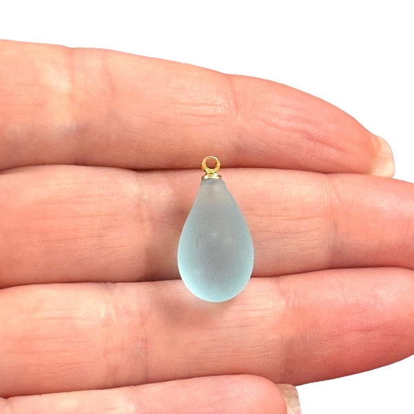 Charm goutte fait main en verre de Murano givré avec épingle plaquée or 24 carats