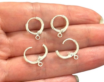 12mm Silver Plated Huggie Hoop Earrings,Delicate Huggie Earrings, Leverback Earrings