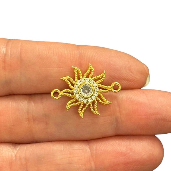 24Kt Gold Plated CZ Micro Pave Sun Connector Charm