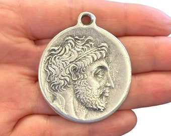 Antique Silver Plated Ancient Greek Coin Pendant
