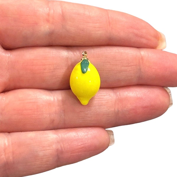 Hand Made Murano Glass Lemon Charm With 24Kt Gold Plated Pin