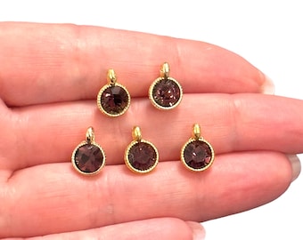 24Kt Gold Plated Amethyst Swarovski Charms, 5 pcs in a pack