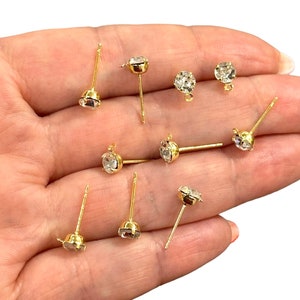 24Kt Gold Plated CZ Post Earring, 5mm CZ Stud Earring With Loop, 10 Pcs in a Pack,NEW!!!