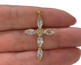 24Kt Gold Plated Stunning Cubic Zirconia Cross Crucifix Pendant