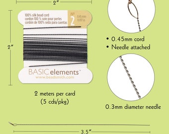 Silk Thread, 100% Silk Bead Cord With Needle, 2 MeterX0.45mm/0.017 in-CHSBK02