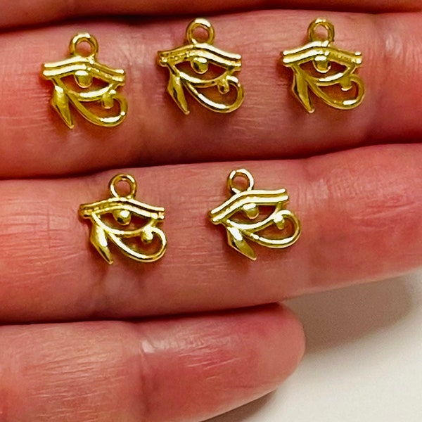 Eye of Horus 24Kt Shiny Gold Plated Brass Charms, Gold Ra Charms, 5 pcs in a pack