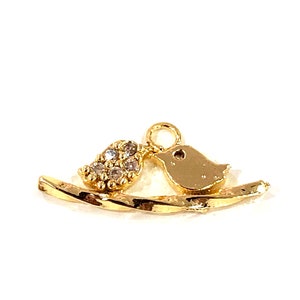 Love Birds Charm, 24 K Gold Plated Zirconia Love Birds Charm